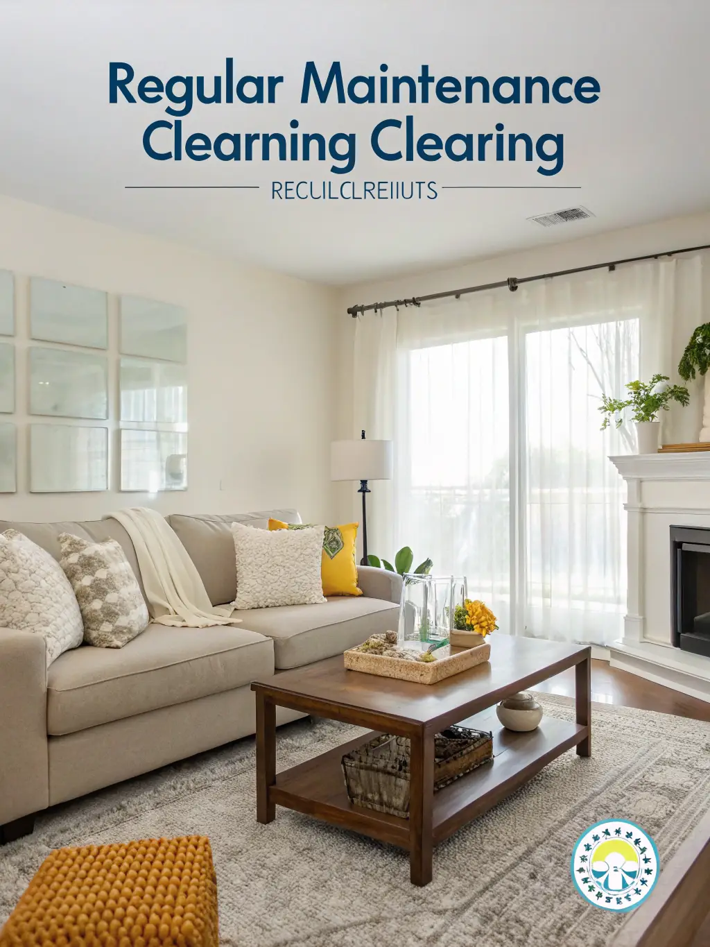 A photo of a consistently clean and tidy living room, showcasing the benefits of regular cleaning. The room is bright and airy, with neatly arranged furniture and sparkling surfaces, emphasizing the cleanliness achieved through recurring cleaning services.